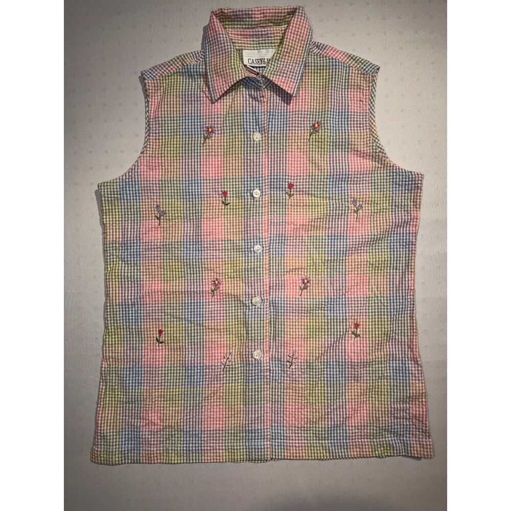 Vintage Casey & Max Gingham Embroidered Floral Top | NWT | Size Medium
